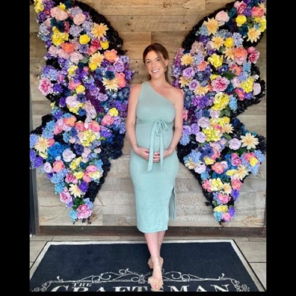 PinkBlush mint bodycon asymmetrical midi dress nwot - Picture 7 of 7